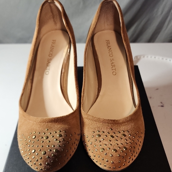 Franco Sarto Shoes - Franco Sarto Desert Camel Suede Zinc Embellished Suede Wedges In 8.5